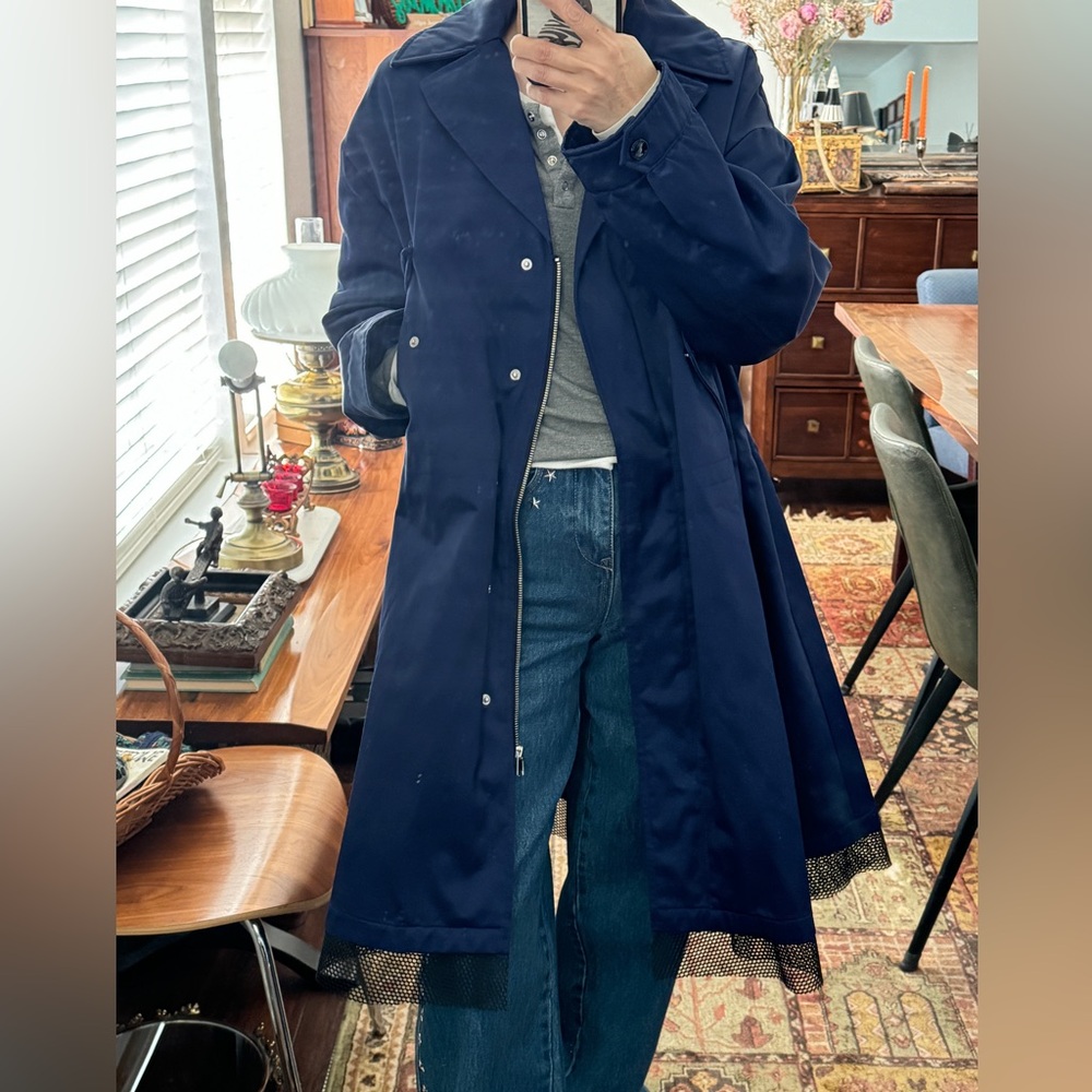 LOVE MOSCHINO Parka Trench Coat Small Electric Blue w/Black Mesh Trim NWOT